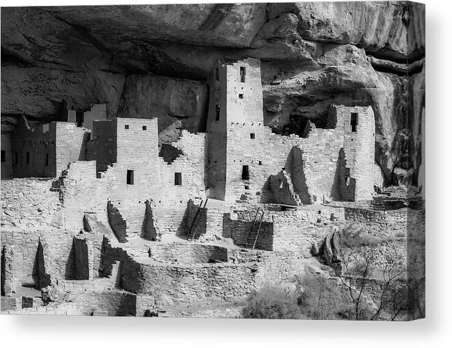 America Canvas Print featuring the photograph Mesa Verde National Park - Colorado Monochrome by Gregory Ballos