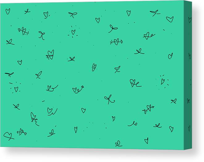 Mint Green Canvas Print featuring the drawing Mint Hearts by Ashley Rice