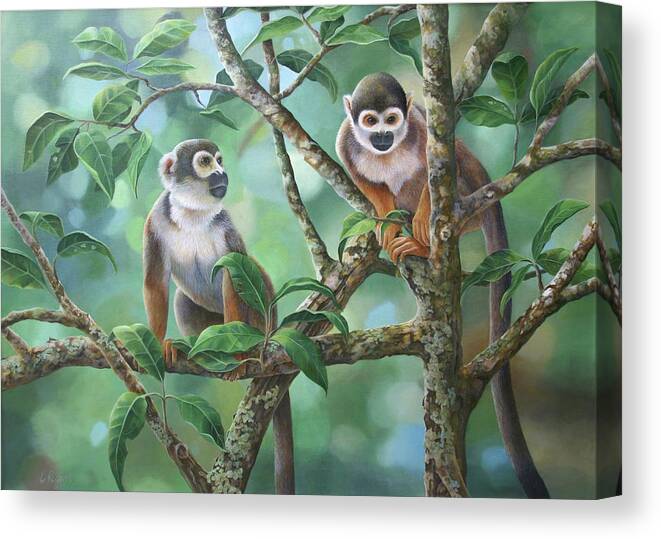 Monkeys Canvas Print featuring the painting Monkey Bars by Laura Regan