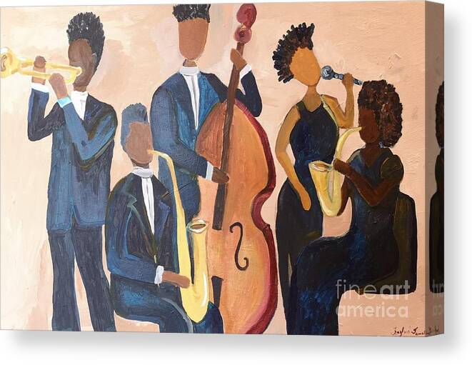 Jazz Band Canvas Print featuring the painting More Jazz by Jennylynd James