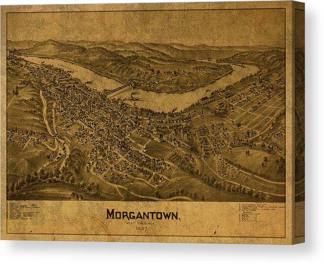 Morgantown Canvas Print featuring the mixed media Morgantown West Virginia Vintage City Street Map 1897 by Design Turnpike