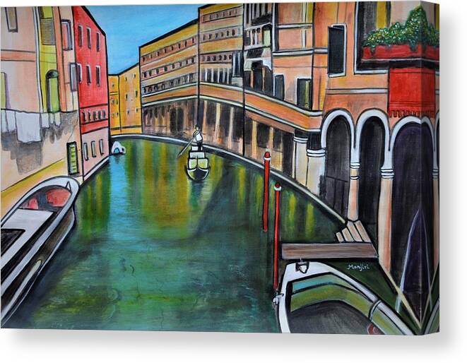 Venicepainting Canvas Print featuring the painting Morning in Venice landscape Italy by Manjiri Kanvinde