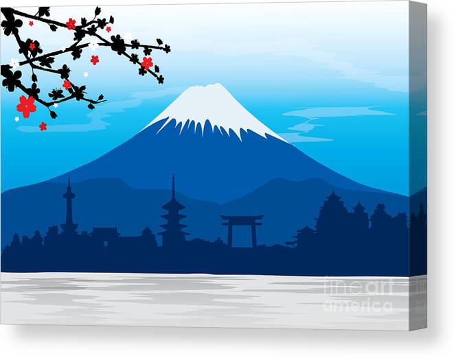 Japan Canvas Print featuring the digital art Mountain Fuji Japan Sakura View by Ienjoyeverytime