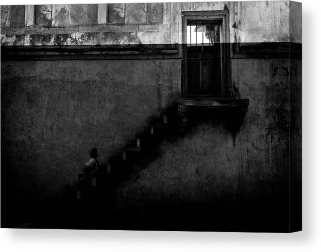 Person Canvas Print featuring the photograph Mustafa And The Stairs by Basem Al-qasim