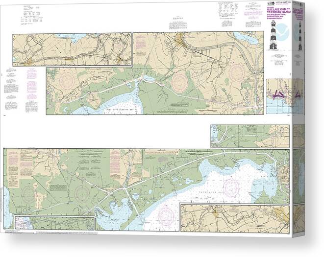 11350 Canvas Print featuring the mixed media Nautical Chart-11350 Intracoastal Waterway Wax Lake Outlet-forked Island Including Bayou Teche, Vermilion River,-freshwater Bayou by Bret Johnstad