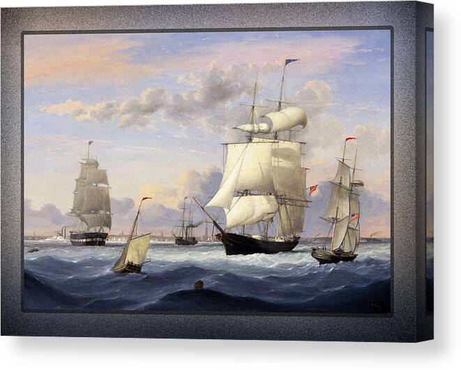 New York Harbor Canvas Print featuring the painting New York Harbor by Fitz Henry Lane by Rolando Burbon