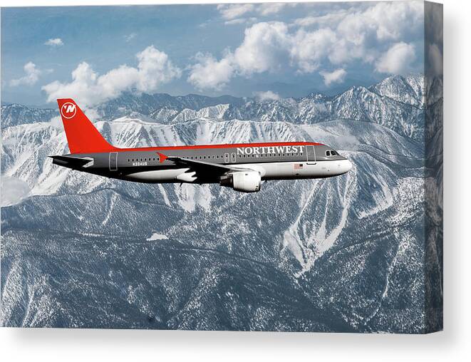 Northwest Airlines Canvas Print featuring the mixed media Northwest Airlines A320 by Erik Simonsen