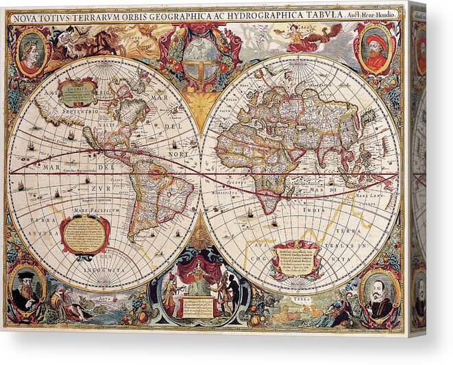 Classical Maps Canvas Print featuring the painting Old Cartographic Map by Rolando Burbon