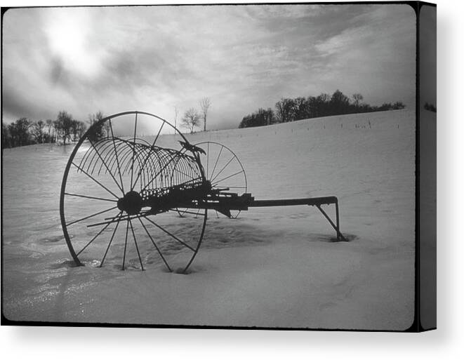 Old Hay Rake Canvas Print featuring the photograph Old Hay Rake by American Eyes
