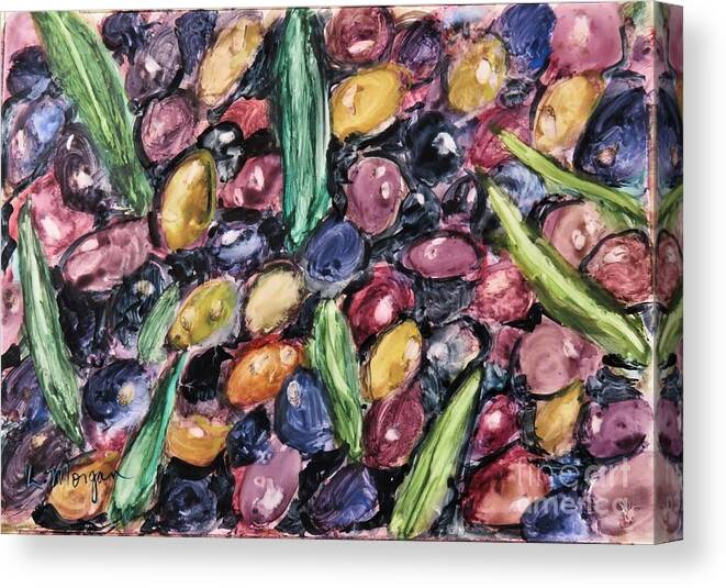 Olive Canvas Print featuring the painting Olives Ready for Pressing by Laurie Morgan