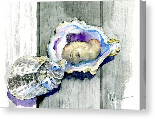 Watercolor Canvas Print featuring the painting On the Half Shell by Paul Brent