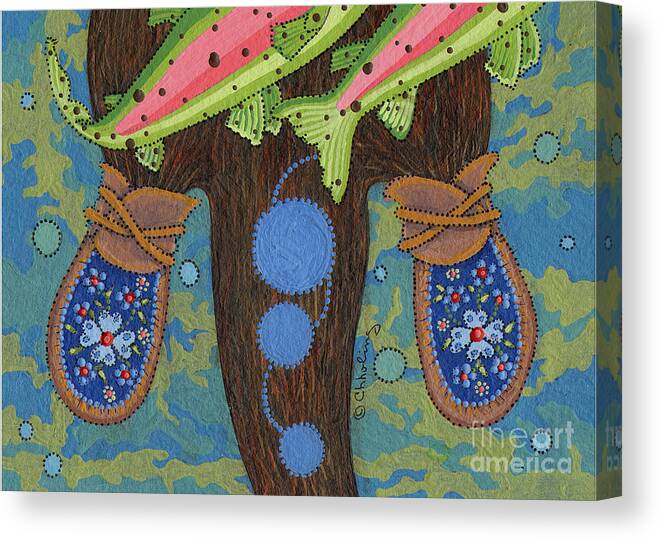 Native American Canvas Print featuring the painting Otters Mocassins by Chholing Taha