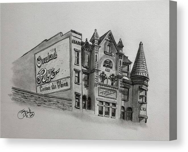 Butte Montana Canvas Print featuring the drawing Overland Rye Building by Tony Clark