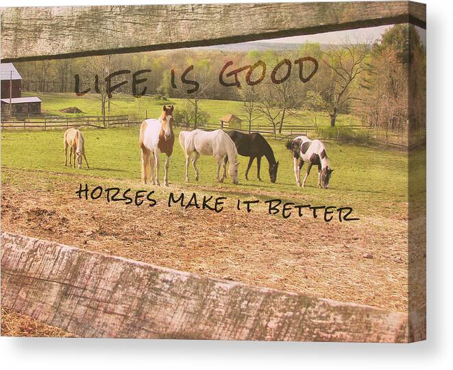 Barn Canvas Print featuring the photograph PASTURE FRIENDS quote by JAMART Photography