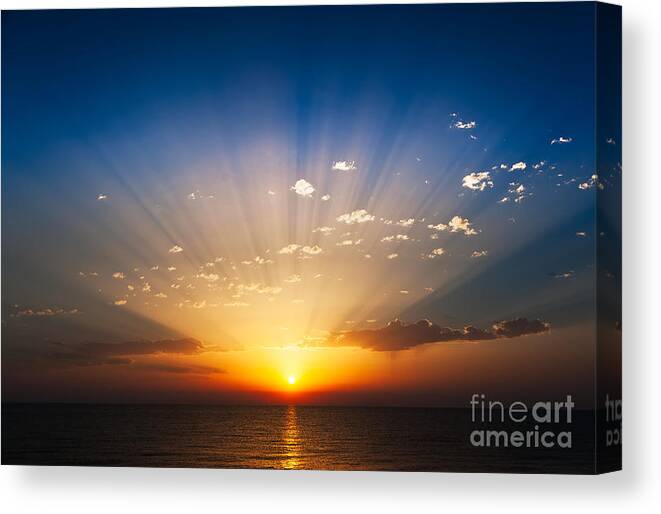 Sunrise Canvas Print featuring the photograph Perfect Sunrise On The Sea by Roberto Caucino