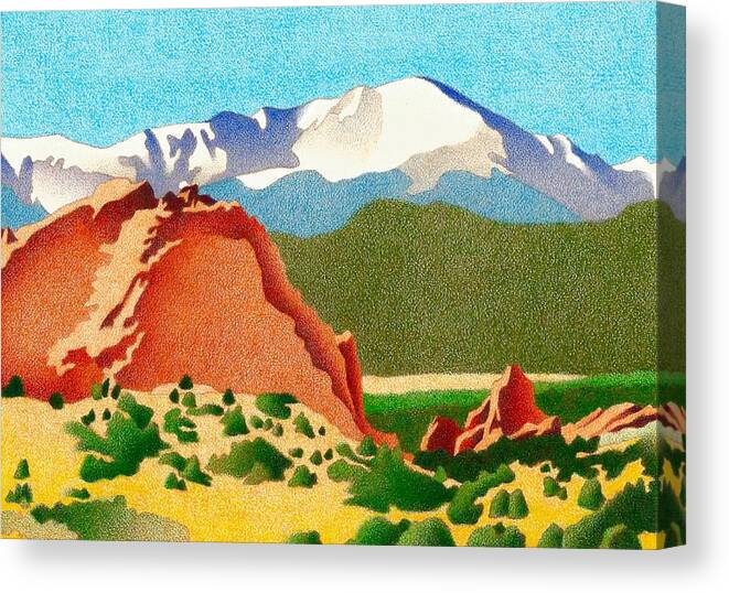 Landscape Canvas Print featuring the drawing Pikes Peak Winter by Dan Miller