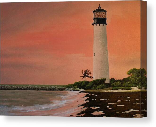 Lighthouse Canvas Print featuring the painting Pinksky Lighthouse by DC Decker