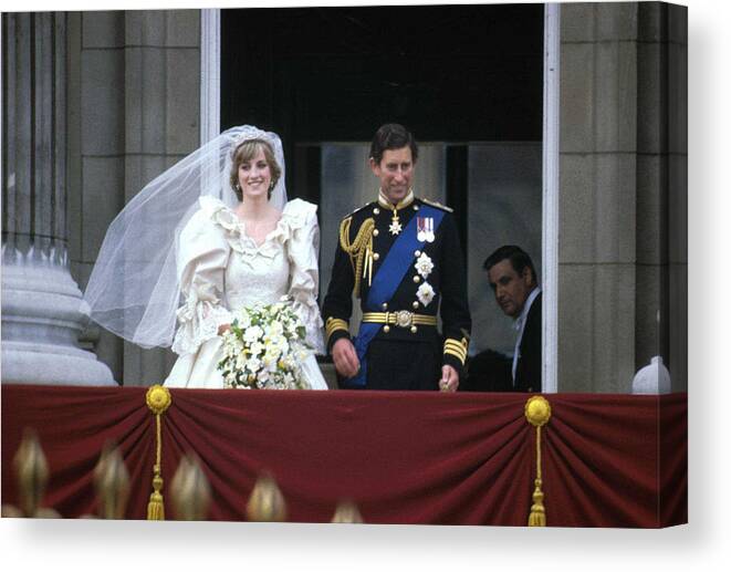 1980-1989 Canvas Print featuring the photograph Prince Charles & Lady Diana On Wedding by Express Newspapers