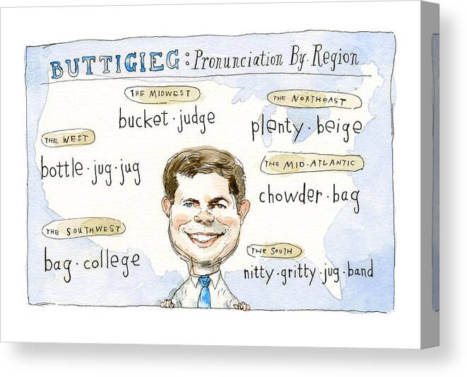 Captionless Canvas Print featuring the painting Pronunciation By Region by Barry Blitt