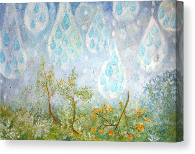 Rainy-day Canvas Print featuring the painting Rainy day by Elzbieta Goszczycka