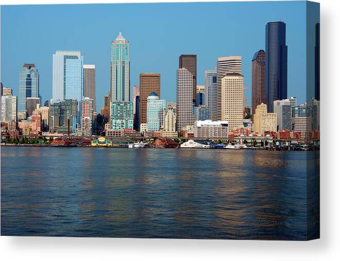 Clear Sky Canvas Print featuring the photograph Reaching Seattle From The Sea by Michele D'amico Supersky77