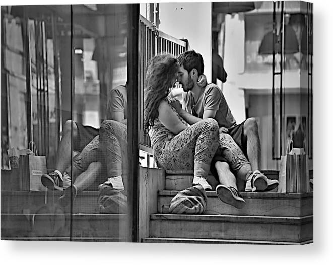 Street Canvas Print featuring the photograph Ready For A Kiss by Polys Georgakopoulos