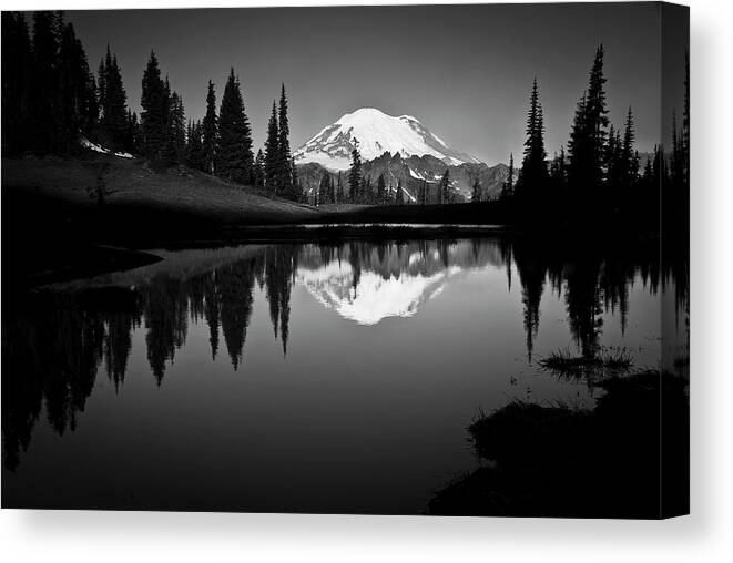 Scenics Canvas Print featuring the photograph Reflection Of Mount Rainer In Calm Lake by Bill Hinton Photography