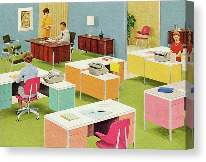 White Collar Worker Canvas Print featuring the drawing Retro Office by CSA Images