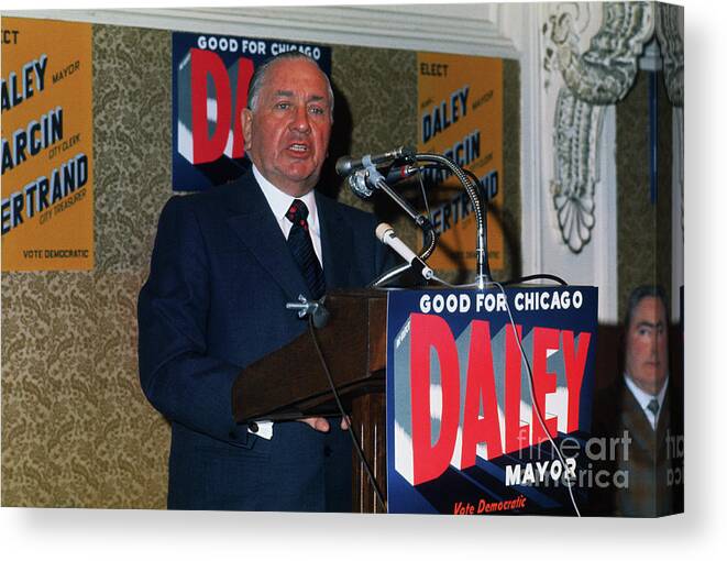 People Canvas Print featuring the photograph Richard Daley Giving A Speech by Bettmann
