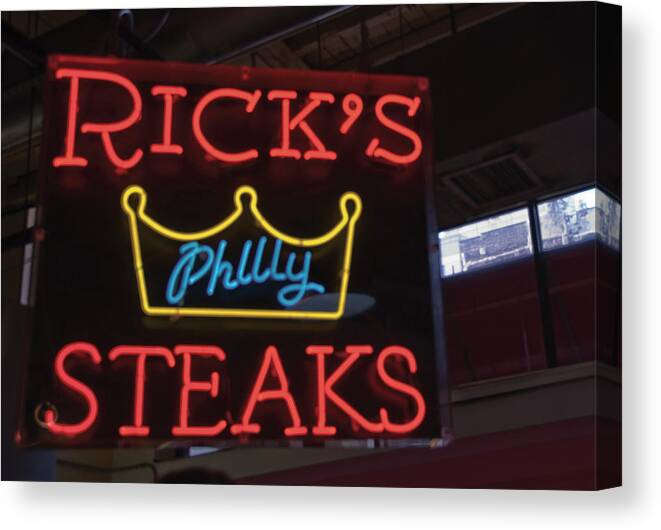 Neon Sign Canvas Print featuring the mixed media Rick's Philly Steaks by Erin Clark