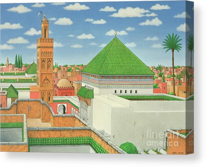 Skyline Canvas Print featuring the painting Rooftops, Marrakech by Larry Smart