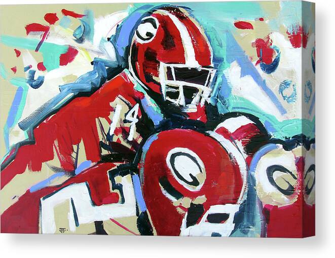 Uga Football Canvas Print featuring the painting Run The Play by John Gholson