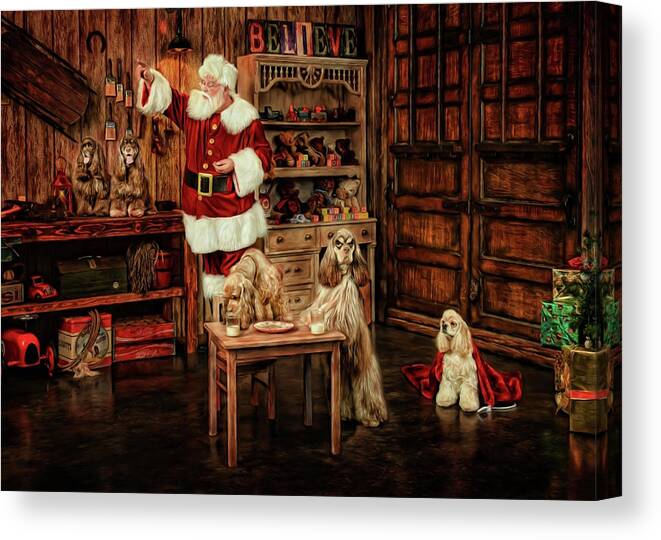 Holiday & Celebrations Canvas Print featuring the photograph Santas Dogs by Santa?s Workshop
