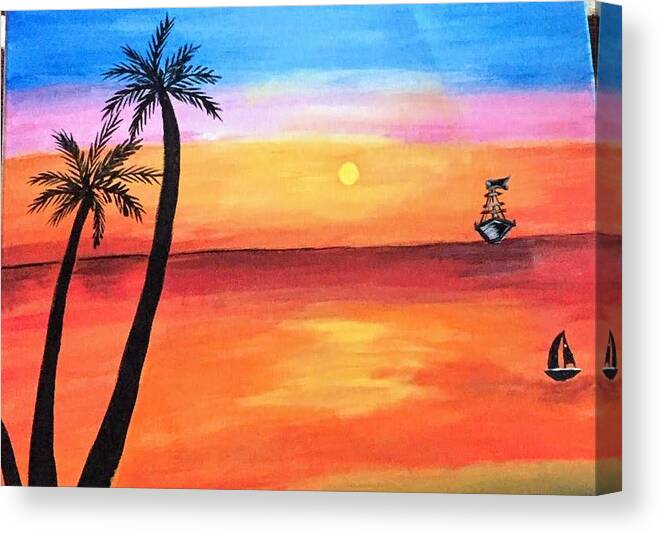 Canvas Canvas Print featuring the painting Scenary by Aswini Moraikat Surendran