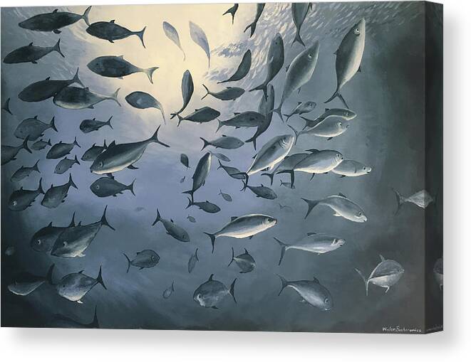 School Of Fish Canvas Print featuring the painting School of Fish 2 by Winton Bochanowicz