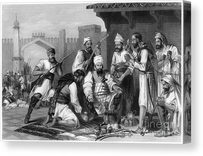 Event Canvas Print featuring the drawing Sikh Troops Dividing The Spoils Taken by Print Collector