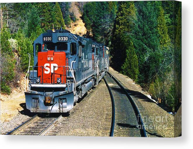 Train Canvas Print featuring the photograph VINTAGE RAILROAD - Southern Pacific SD45-T2 by John and Sheri Cockrell
