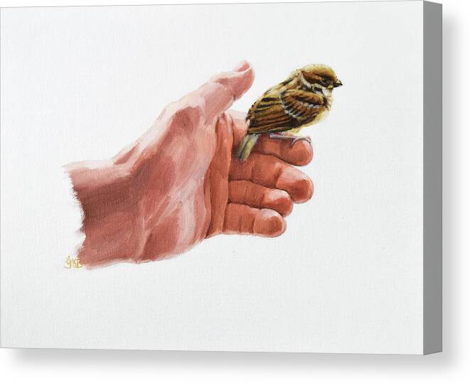 Graham Canvas Print featuring the painting Sparrow in His Hand by Graham Braddock