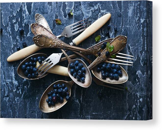 Food Canvas Print featuring the photograph Spoons&blueberries by Aleksandrova Karina