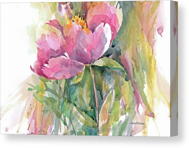 Pink Flower Peony Canvas Print featuring the painting Statuesque by Annelein Beukenkamp