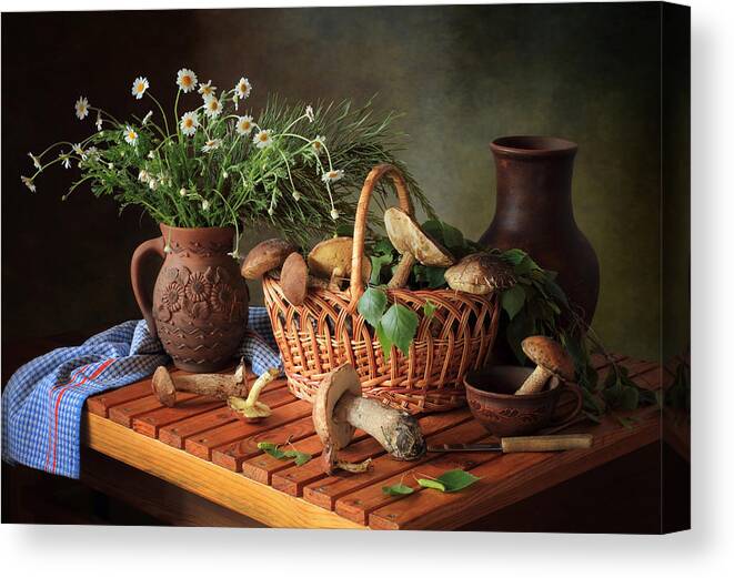 Still-life Canvas Print featuring the photograph Still Life With Mushrooms by Tatyana Skorokhod (??????? ????????)