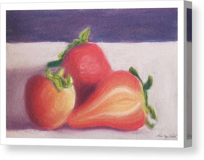 Strawberries Canvas Print featuring the pastel Strawberries on Purple by Alexis King-Glandon
