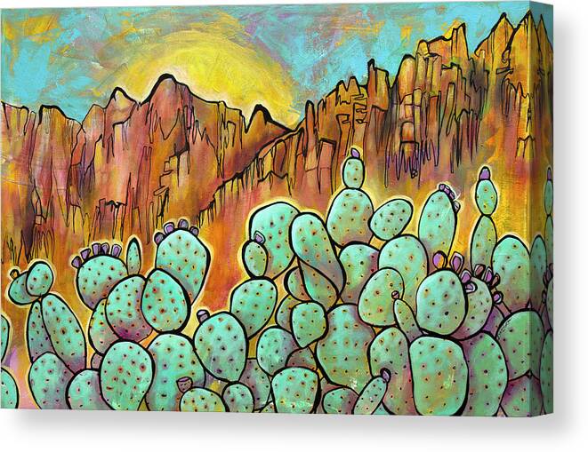 Desert Landscape Canvas Print featuring the painting Sun Serenade by Darcy Lee Saxton