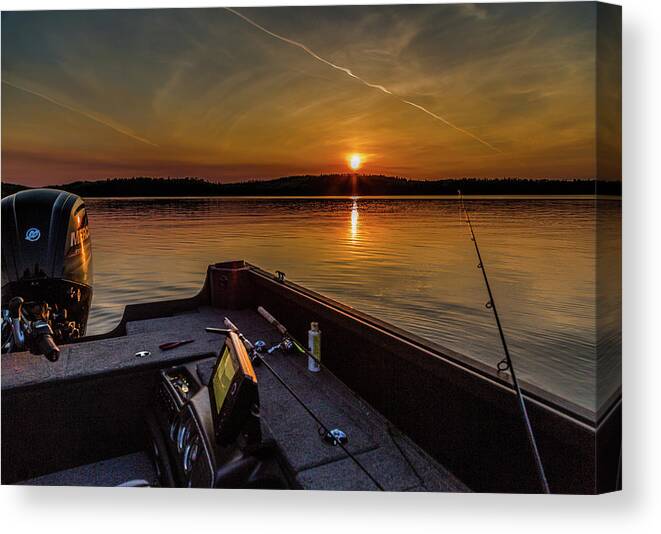 Sunset Fishing Dog Lake Canvas Print featuring the photograph Sunset fishing Dog Lake by Joe Holley
