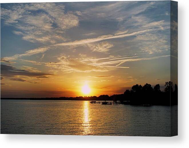 Sunset Canvas Print featuring the photograph Sunset Over Lake Norman by M Three Photos