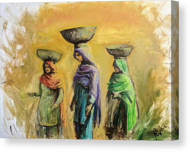 Punjab Canvas Print featuring the painting Sunset three by Art of Raman