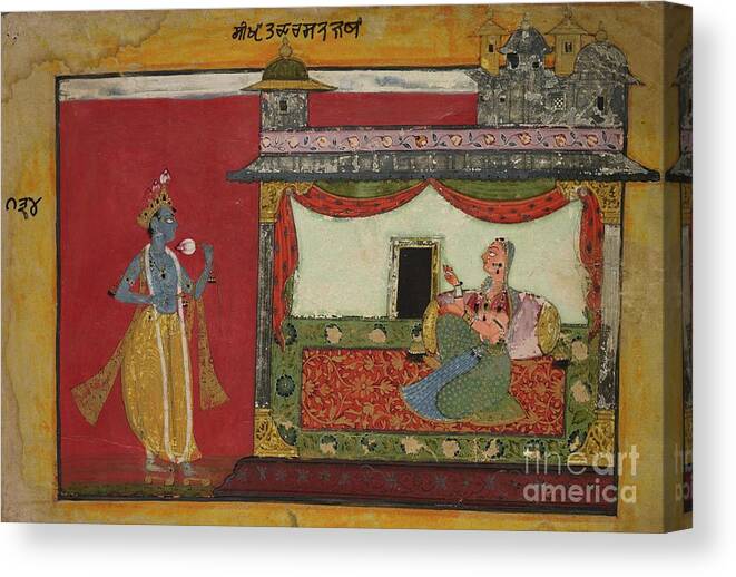 Krishna Canvas Print featuring the drawing The Approach Of Krishna. Page by Heritage Images