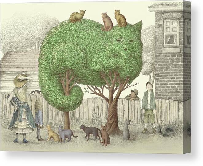 Cat Canvas Print featuring the drawing The Cat Tree by Eric Fan