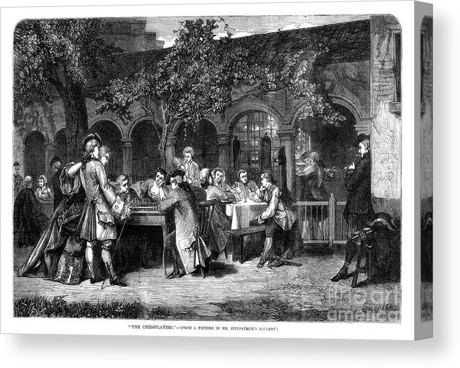 Engraving Canvas Print featuring the drawing The Chessplayers, 1864 by Print Collector