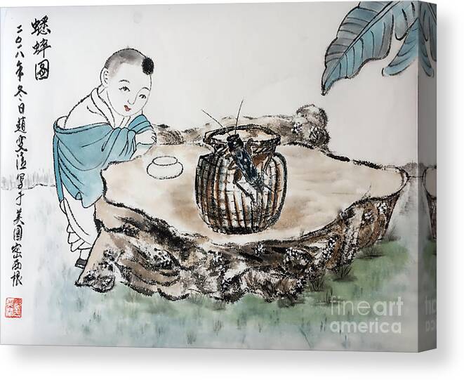 Chinese Canvas Print featuring the painting The Cricket by Carmen Lam